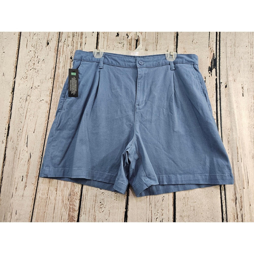 Banana Republic Pleat Front Short Womens 14 Blue Cotton Stretch Inseam 5.5 New